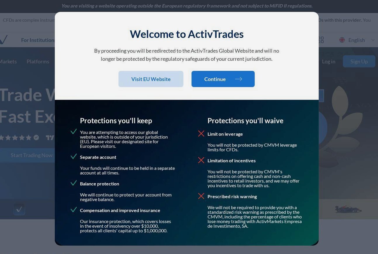 Screenshot of the ActivTrades website