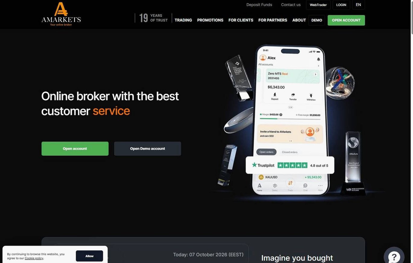 Screenshot of the AMarkets website