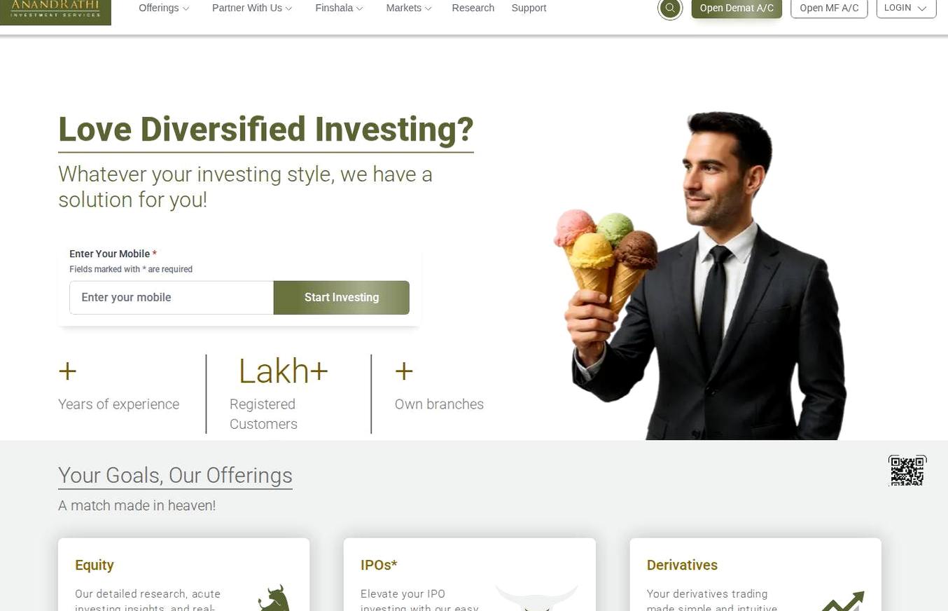 Screenshot of the Anand Rathi Share & Stock Brokers website