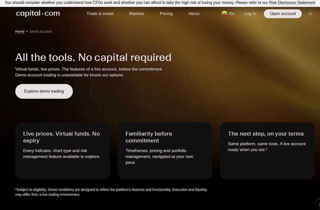 The platform page on the Capital.com website