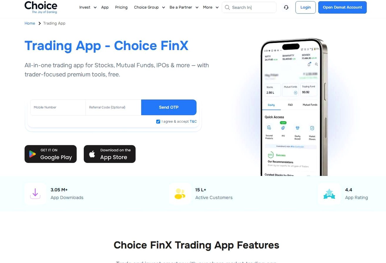 The platform page on the Choice Broking website