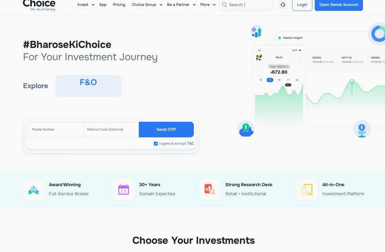 Screenshot of the Choice Broking website