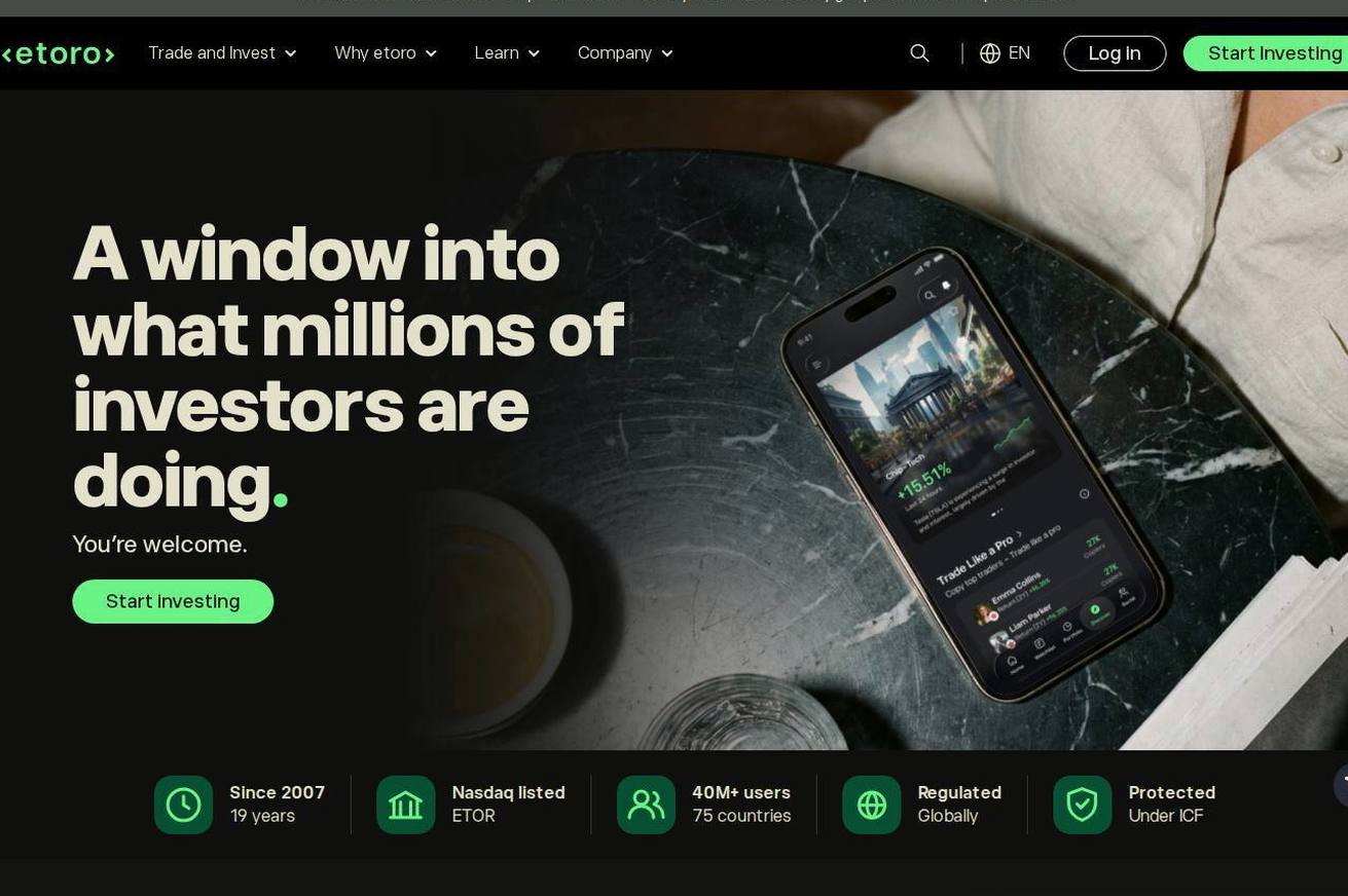 Screenshot of the eToro website