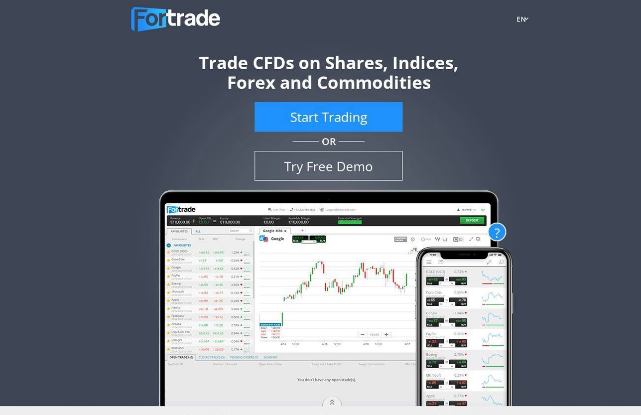 The platform page on the Fortrade website