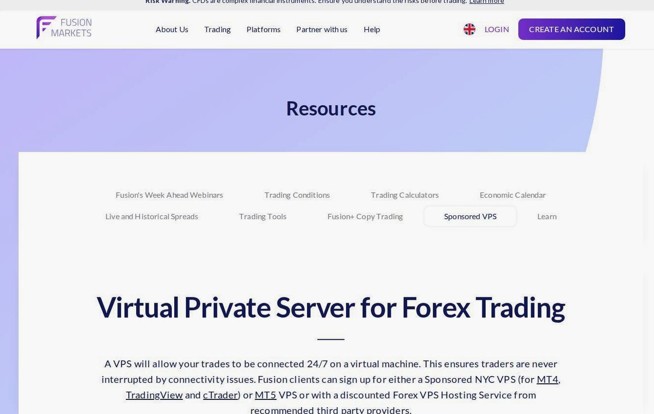 The platform page on the Fusion Markets website