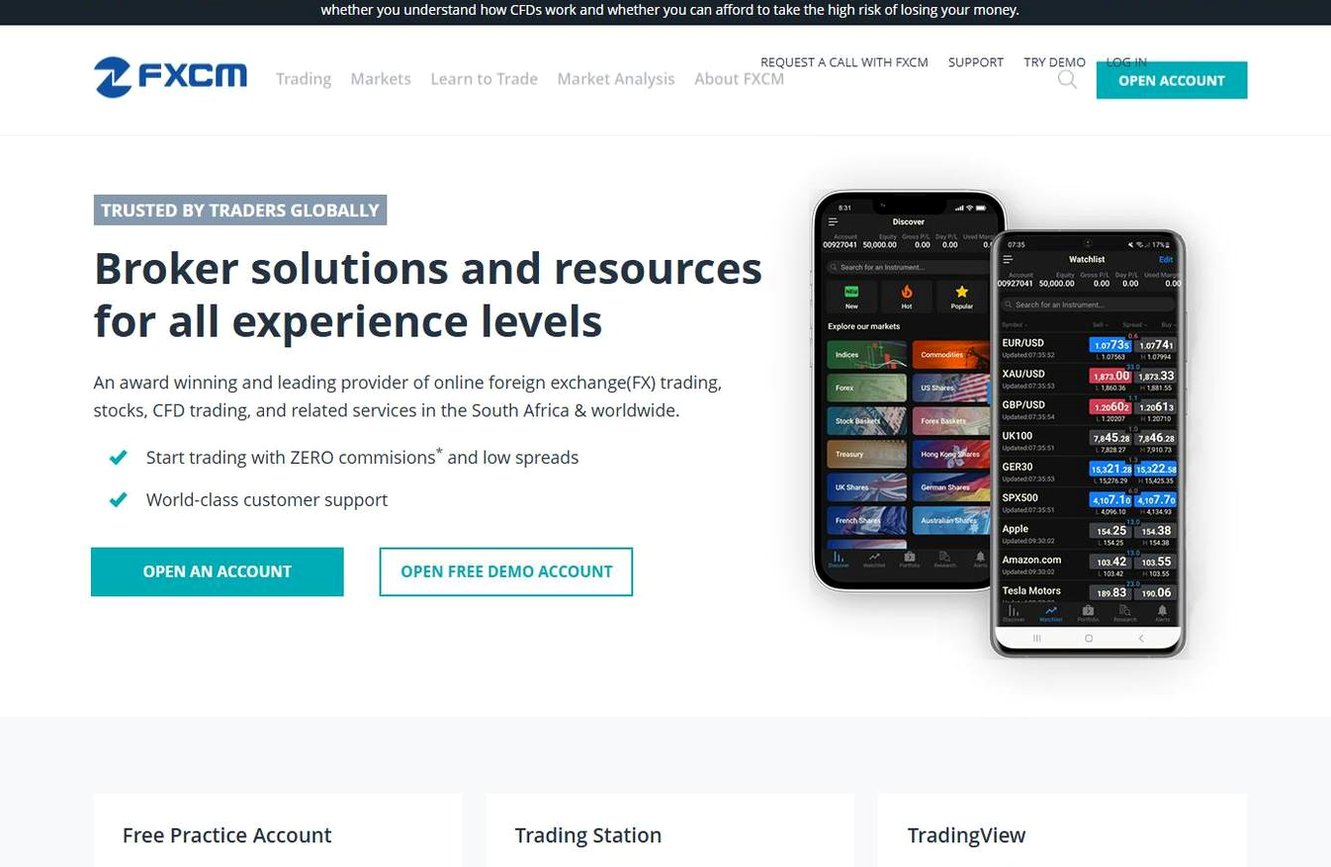 Screenshot of the FXCM website