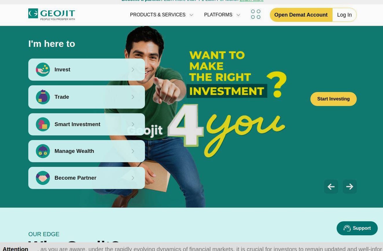 Screenshot of the Geojit Financial Services website