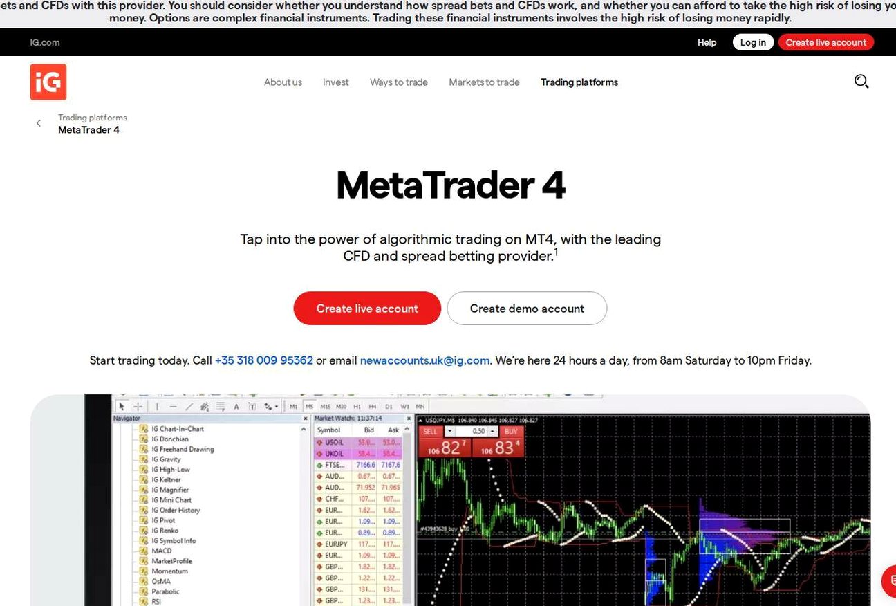 The platform page on the IG Markets website