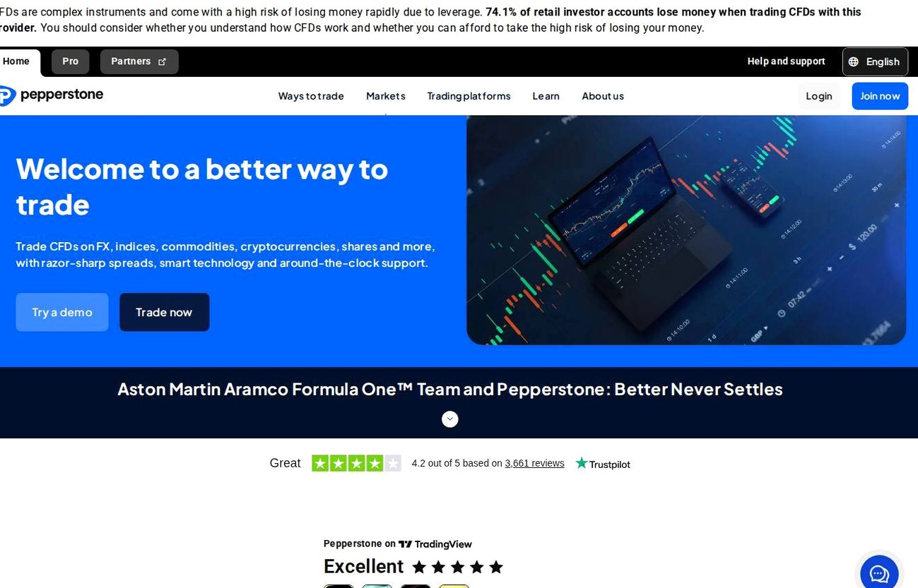 Screenshot of the Pepperstone website