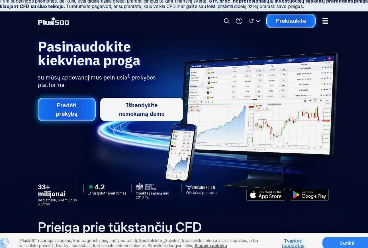 Screenshot of the Plus500 website