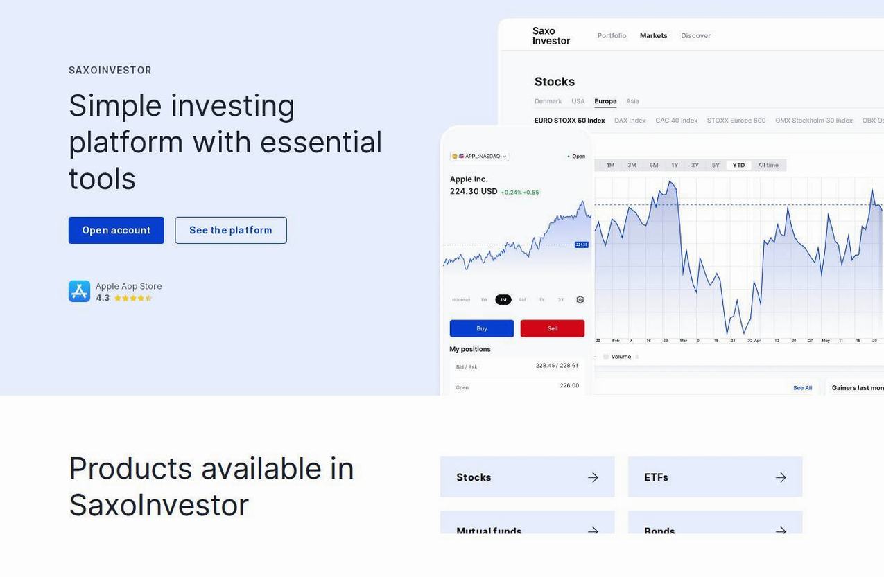 The platform page on the Saxo Bank website