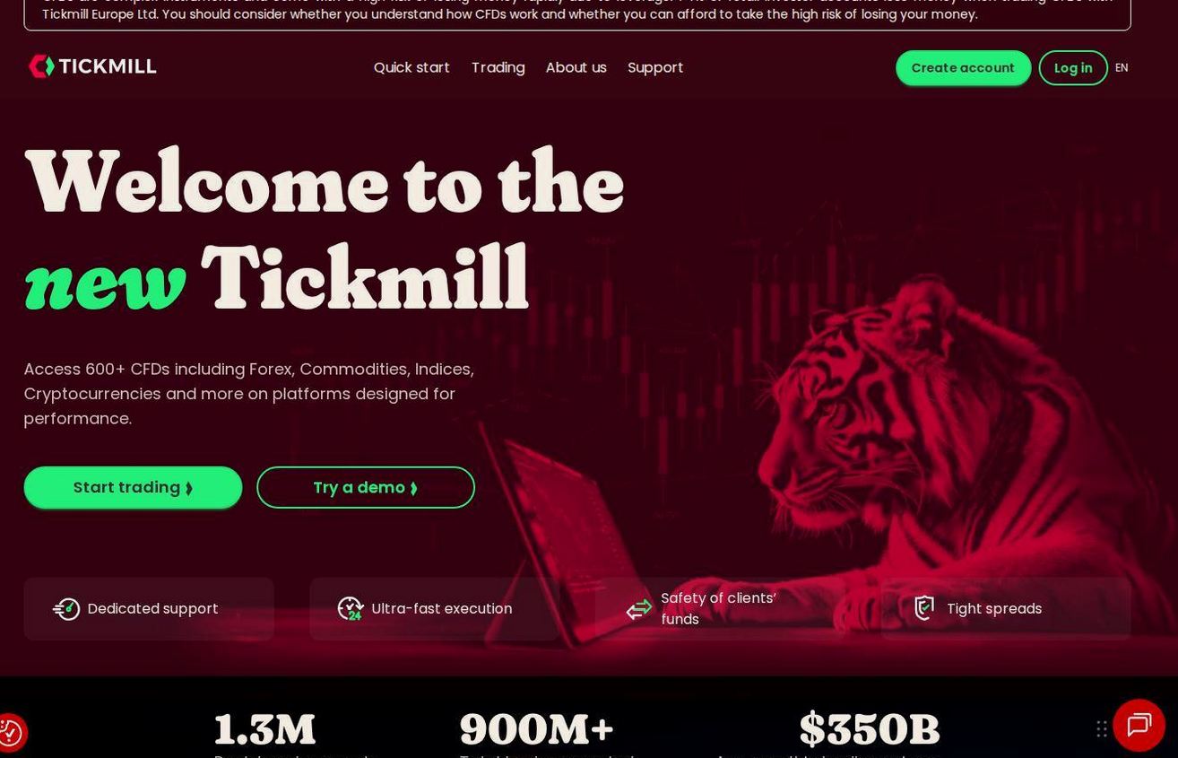 Screenshot of the Tickmill website