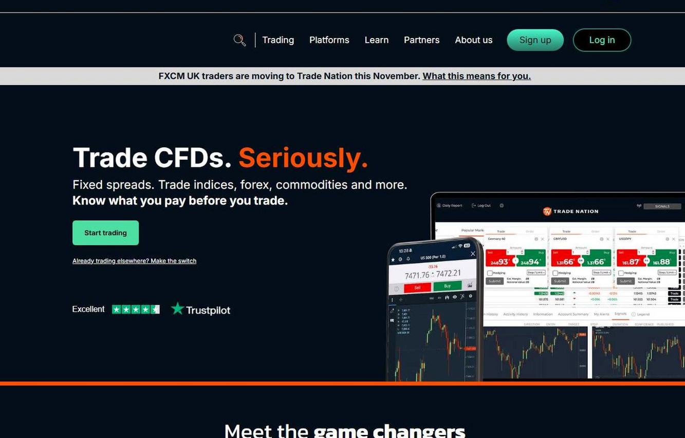 Screenshot of the Trade Nation website