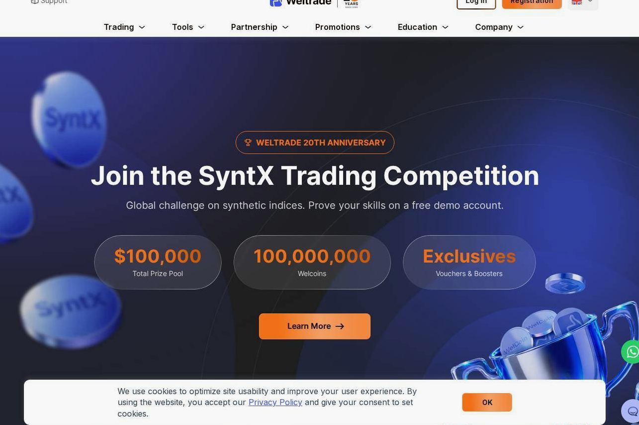 Screenshot of the Weltrade website