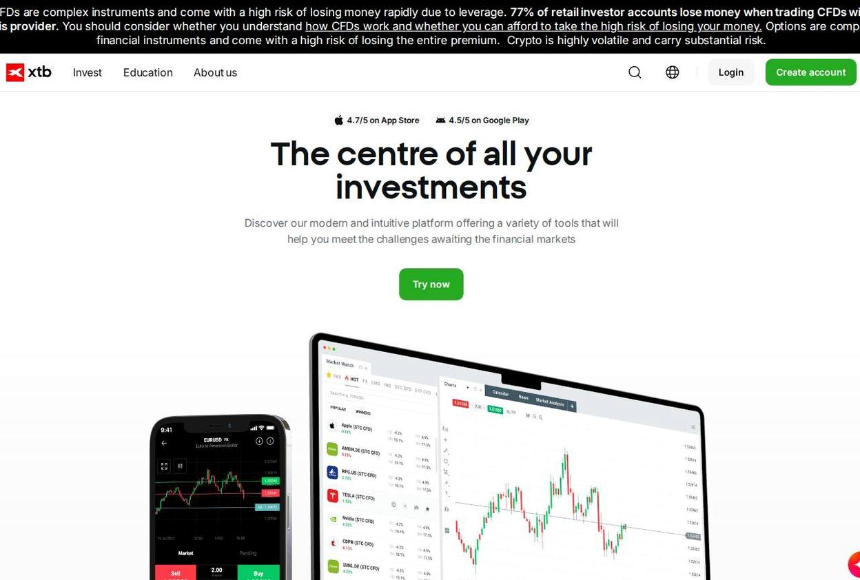 The platform page on the XTB website